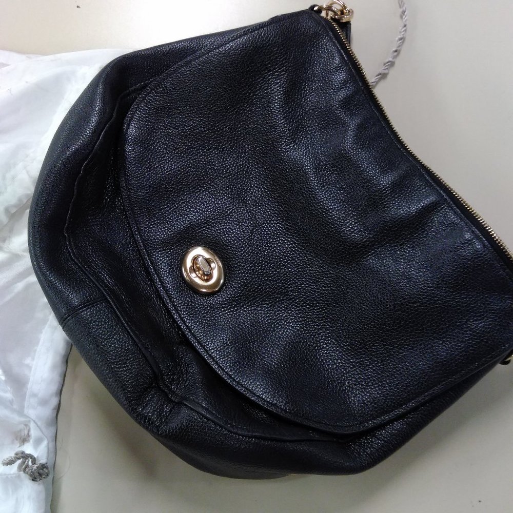COACH Large Black Leather Hobo Bag